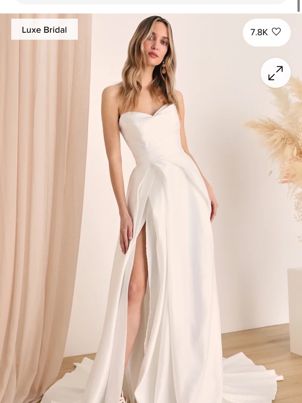 Lulu’s Lifetime of Love White Satin Strapless A-Line Gown Size 4